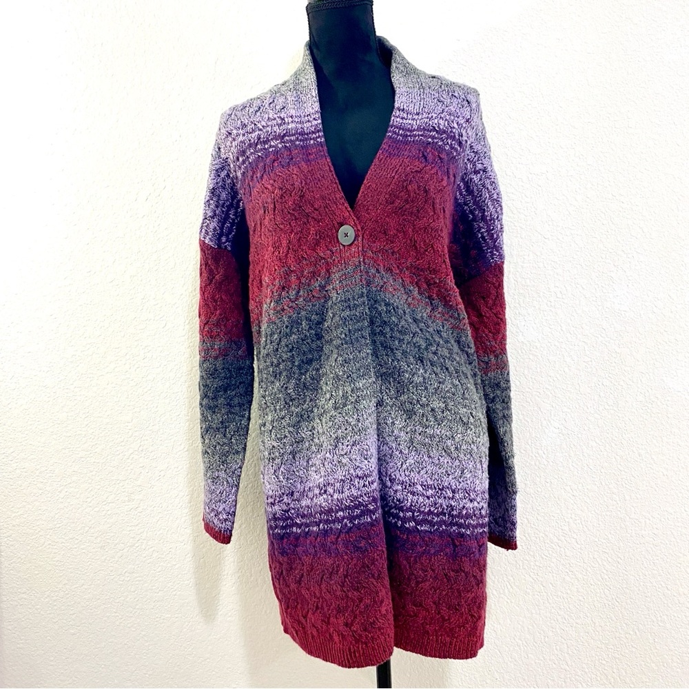J. Jill Multicolor Ombré Chunky Cable Knit Long Line Sweater Duster, Size Medium